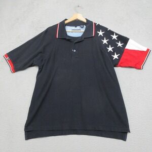 Vintage Rock Point Polo Shirt Mens Large Black USA Flag Patriotic Freedom Stars